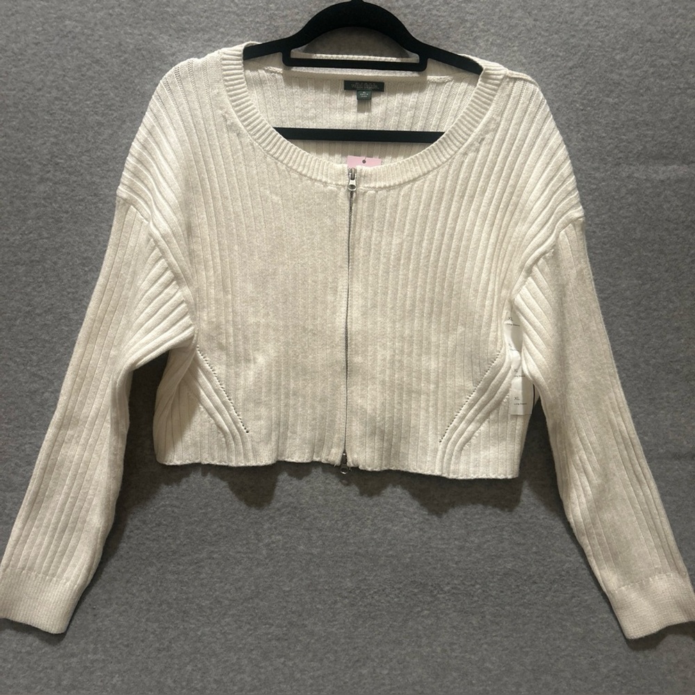 Wild Fable White Ribbed Zip-Up Cardigan
